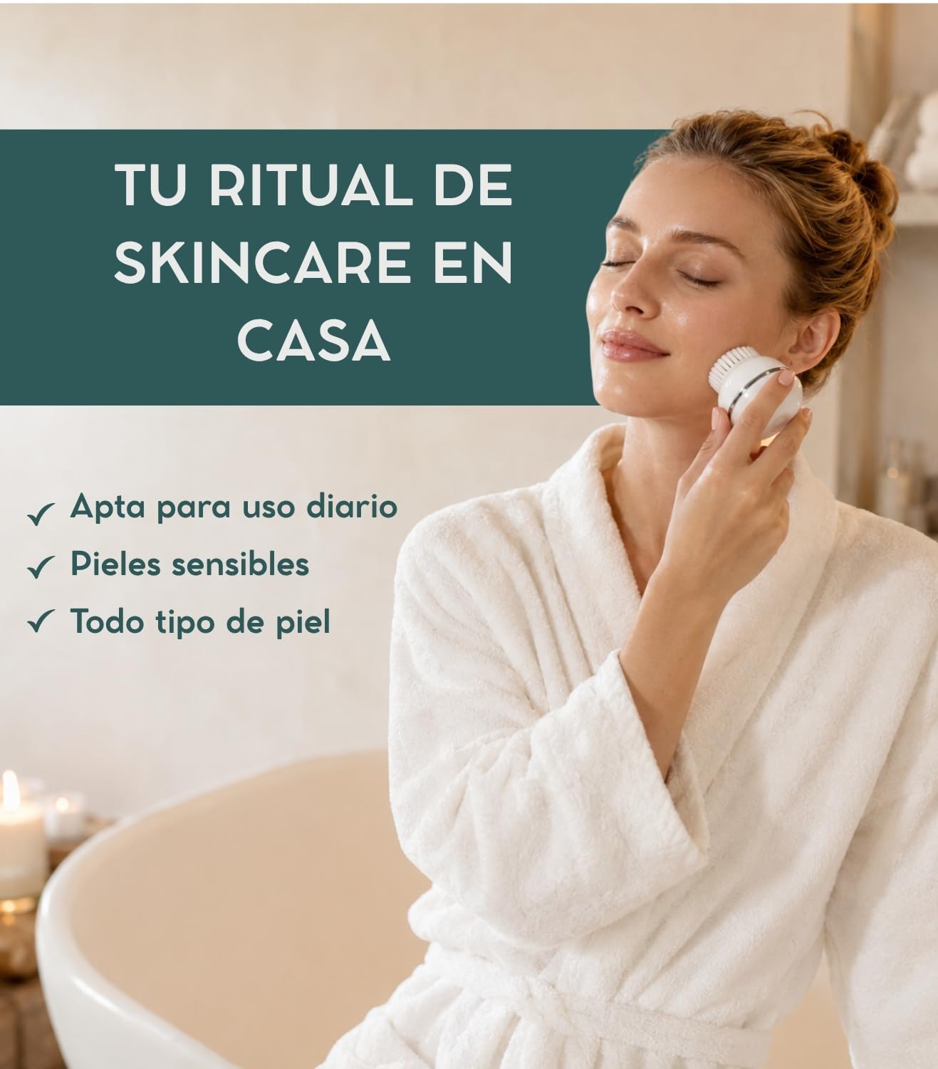 Cepillo facial eléctrico 3 niveles de intensidad 3 cabezales intercambiables Carga inalámbrica rápida Vibración de alta frecuencia IPX6 Minimiza poros Puntos negros Masaje relajante Piel