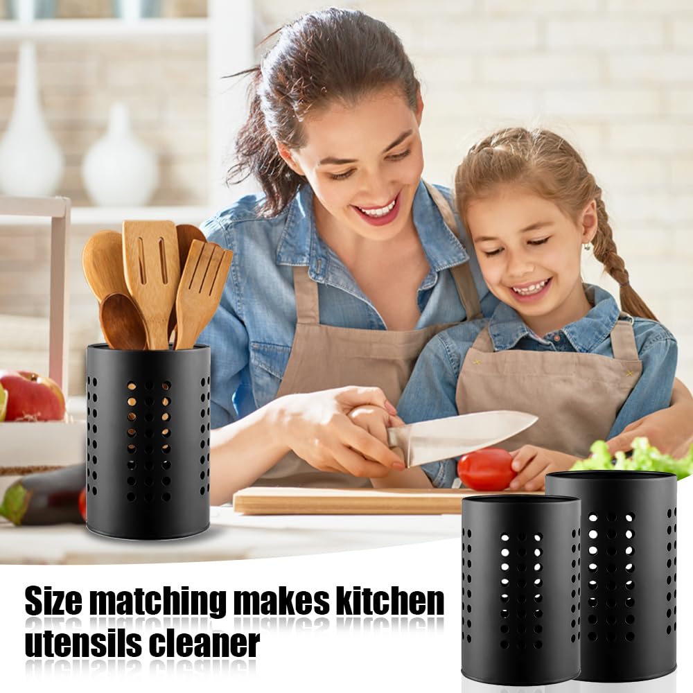 Porte-ustensiles Acier Inoxydable Avec égouttoir - Rangement Couverts, Spatules, Design Moderne 16,5x10x10 Cm