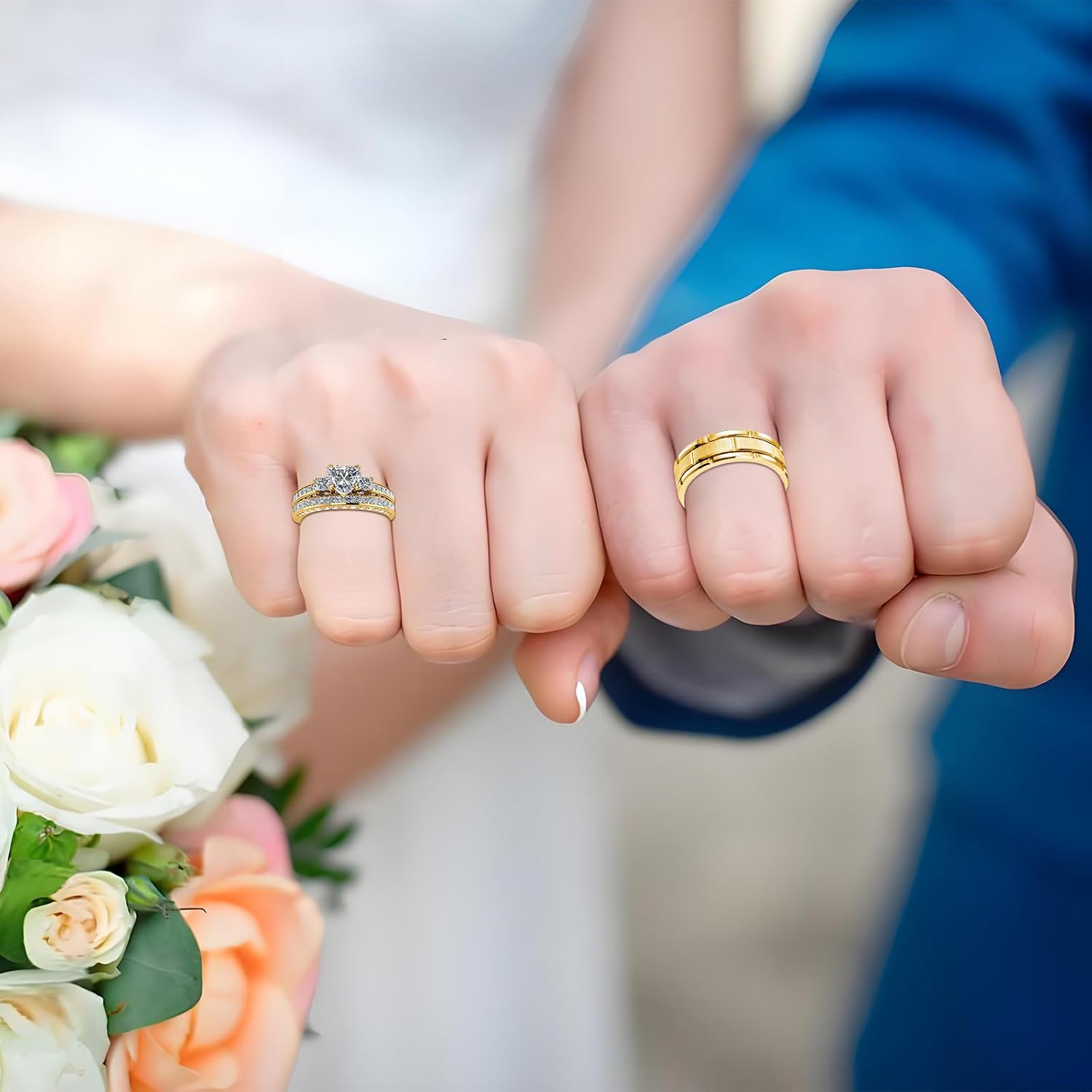 s925 10K 14K 18K Real Gold Couple Rings Sets, 3pcs Moissanite Wedding Rings Set for Men and Women, Customized His and Her Matching Engagement Bands Set Free Engraving