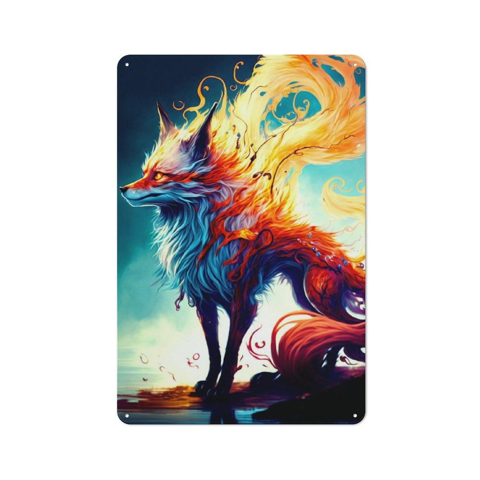 Metal Wall Plaque with Fantasy Fox Design 30x20cm, Simple Retro Creative Space Decor for Office, Study, Studio Or Hallway