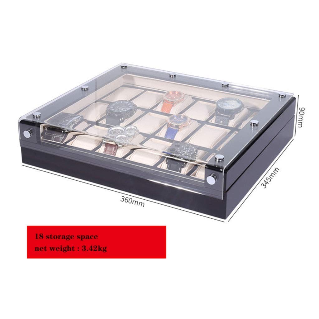 FHISD Uhren-Aufbewahrungsbox, 6/12/18/Gitter, große Uhrenvitrine für Herren, Uhrenboxen aus massivem Holz, Metallverschluss, abnehmbares Kissen, Schmuck-Sammelbox, Organizer-Halter,