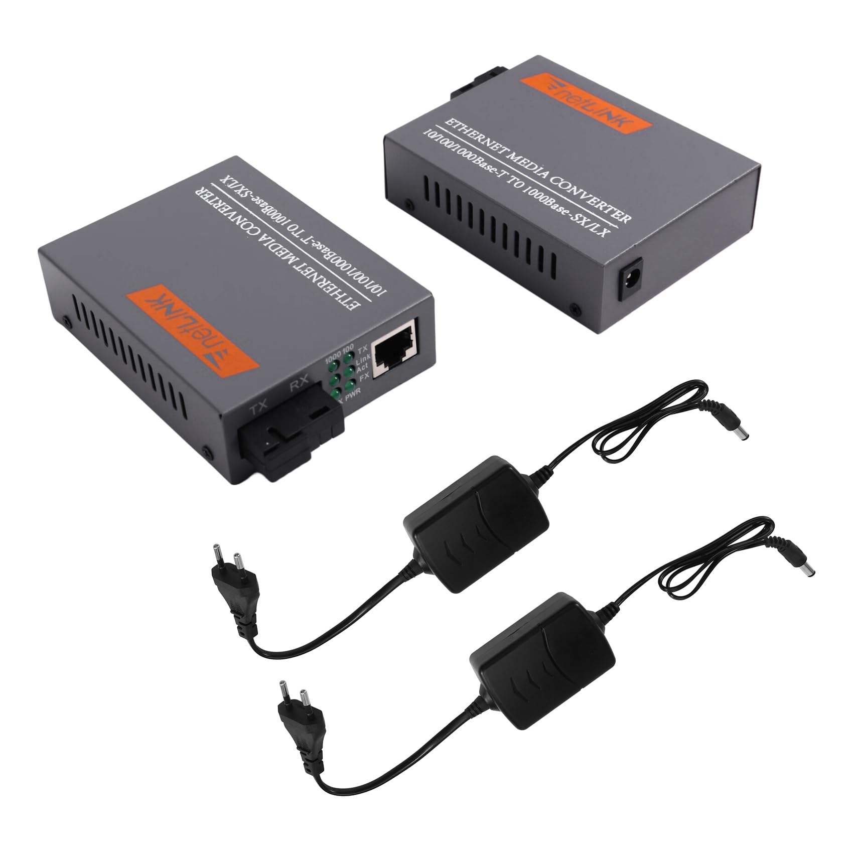 3X Convertisseur de Média Fibre Optique Gigabit -GS-03AB 1000 Mbit/S, Alimentation Externe Monomode à Fibre, Prise UE