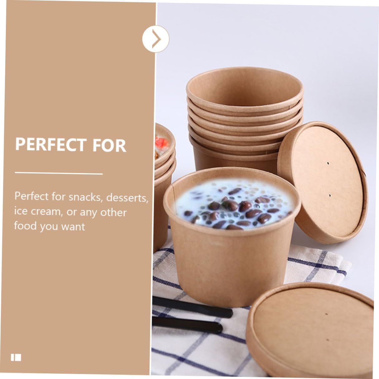 SUPVOX Thickened Kraft Paper Bowls with Lids 8 Oz Disposable Ice Cream Cups and Soup Containers for Takeout Pudding Packaging Dessert Bowls 50 Sets