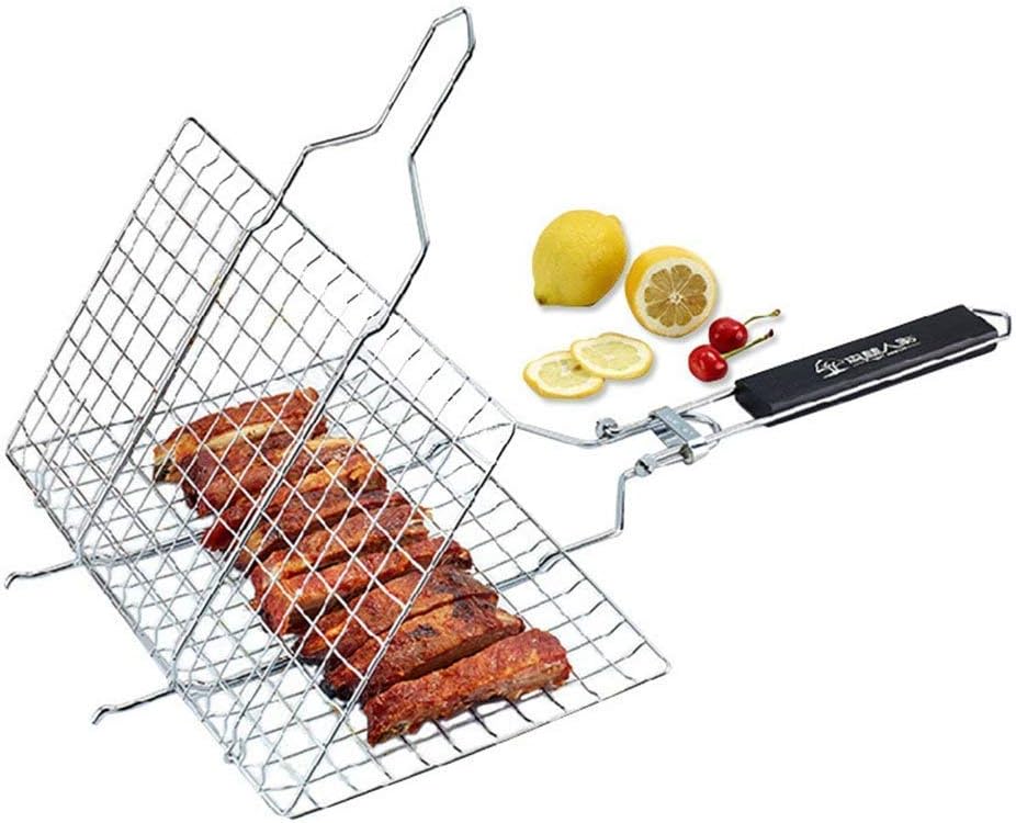 PANTH® BBQ Grill Net Basket Roast Grilling Tray Chromium Plated with Wooden Handle for Fish, Vegetables, Steak, Shrimp, Chops and Other Food