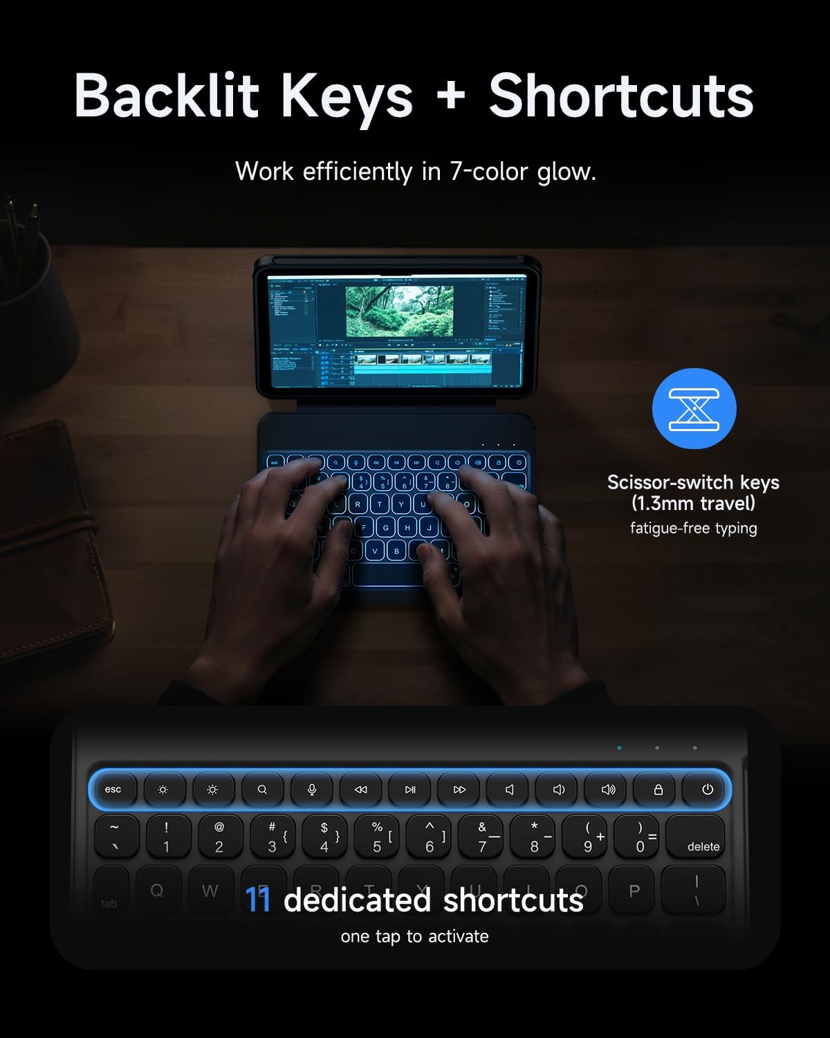 حافظة كيبورد قابلة للفصل بإضاءة خلفية 7 ألوان – مت...