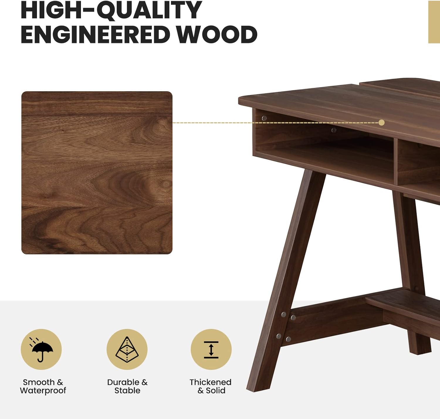 Vintage Writing Desk with Storage, Wooden Computer Table w/Open Cabinet, Storage Shelf and Hidden Compartment, Student Table for Small Spaces, Compact Work Desk for Home Office