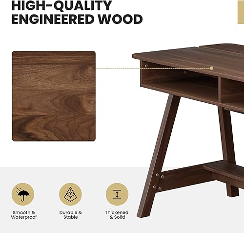 Miniatura 8 de Tangkula Escritorio de mediados de siglo con cubos de almacenamiento y compartimento oculto, escritorio de computadora, mesa de tocador