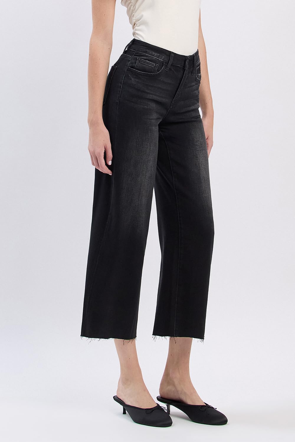 VERVET High Rise Crop Slim Wide Jeans V3634BK - Image 3