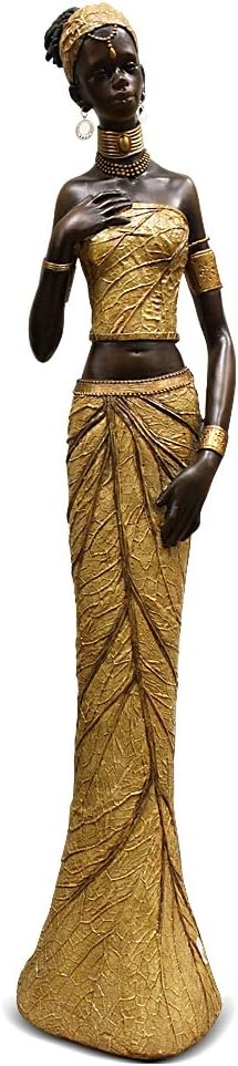 Gold African American Lady Woman Statue Figure Standing Art Deco D13327