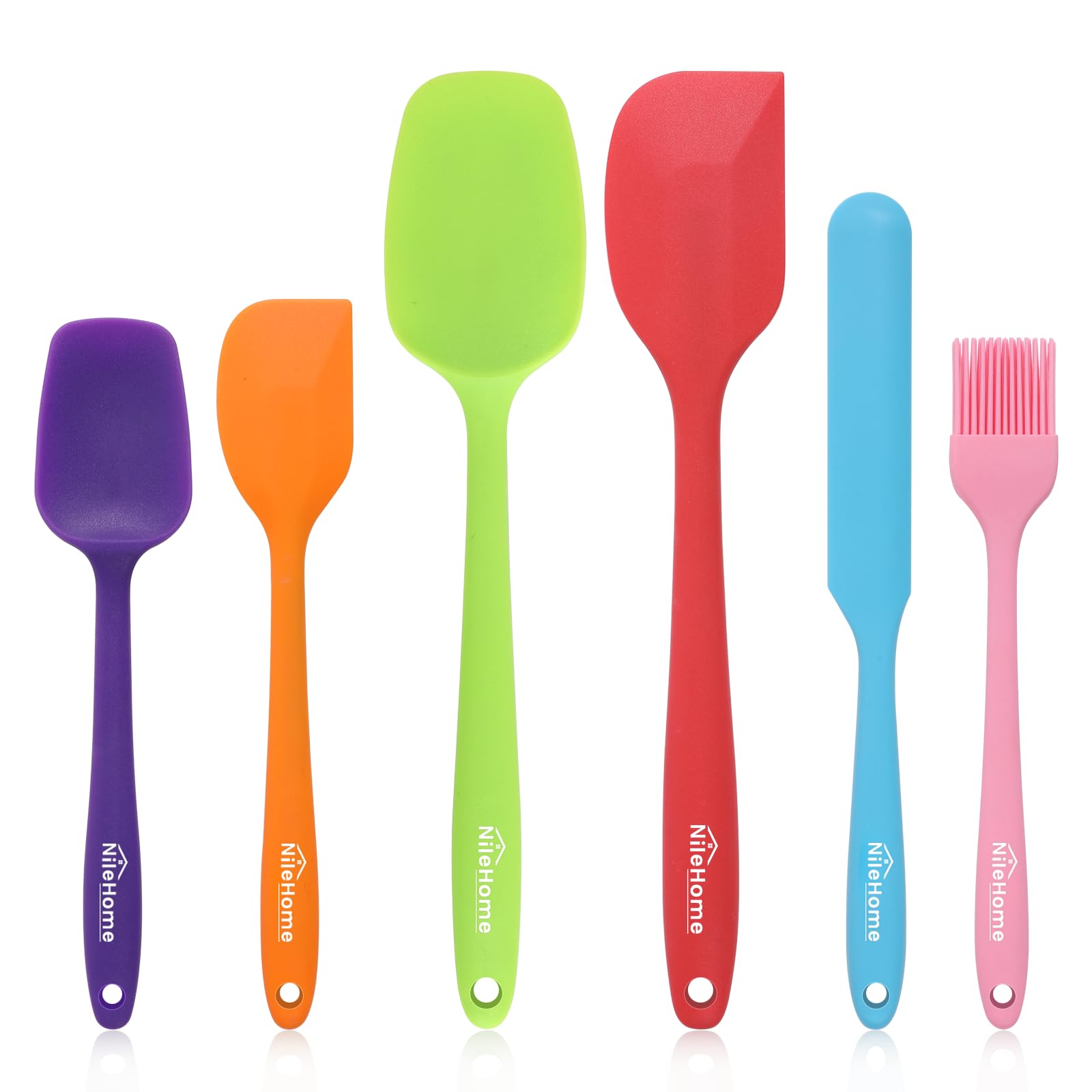 NileHome Silicone Spatula Set Food Grade Kitchen Utensils with Silicone Brush Heat Resistant BPA-free Rubber Spatula for Scraping, Baking, Cooking, Mixing, Multicolor(6pcs), K006