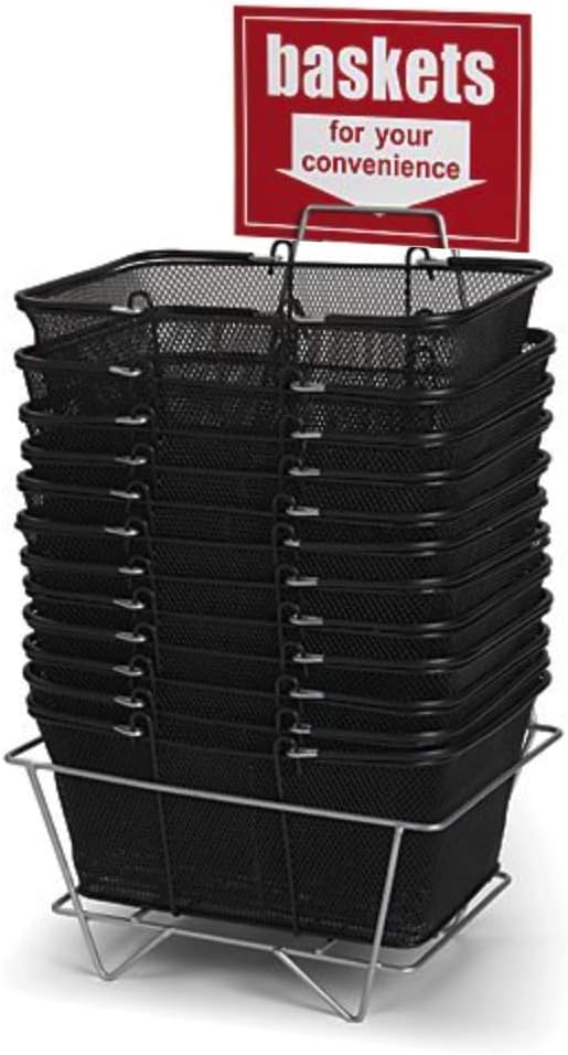 Shopping Basket Set in Black Metal,Wire Basket, Wire Shopping Perfect for Retail, Thrift, Grocery, and Convenience Stores, Set for Shopping,Laundry 17 W x 12 D x 7 H Inches - Set of 12