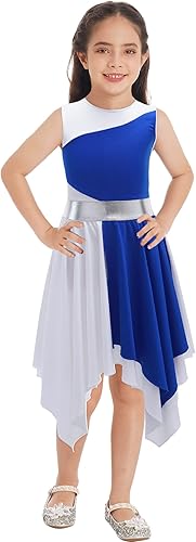 JEATHA Vestido sin mangas asimétrico de bloque de color para niños y niñas disfraz de baile moderno y contemporáneo