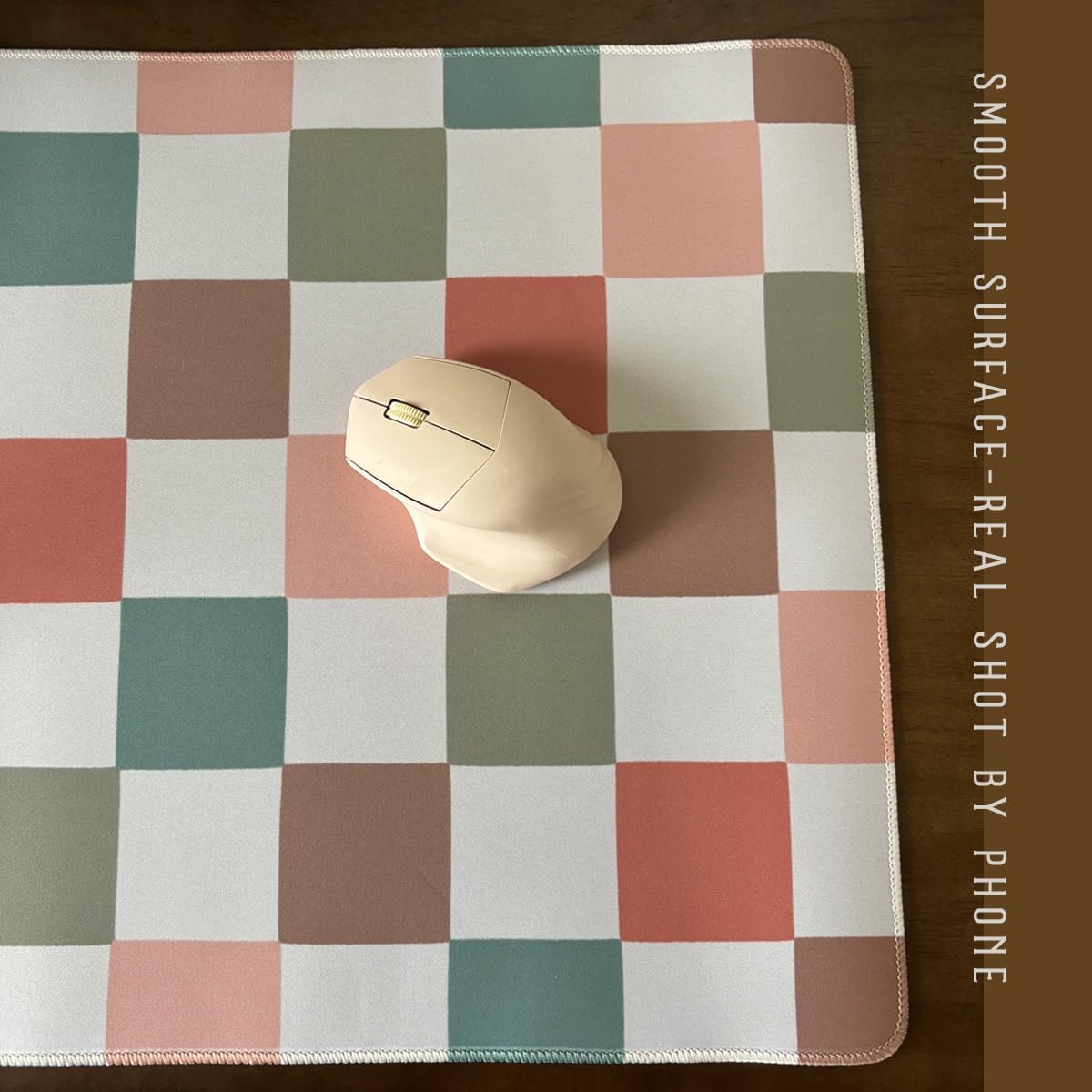 Boho Checkered Desk Mat, Retro Beige Plaid Mouse Pad Xl-31.5x15.7in-Pastel Desk Mousepad-Extended Aesthetic Keyboard Mouse Pad-for Kid Girl with Stitched Edges Non-Slip Office Decor
