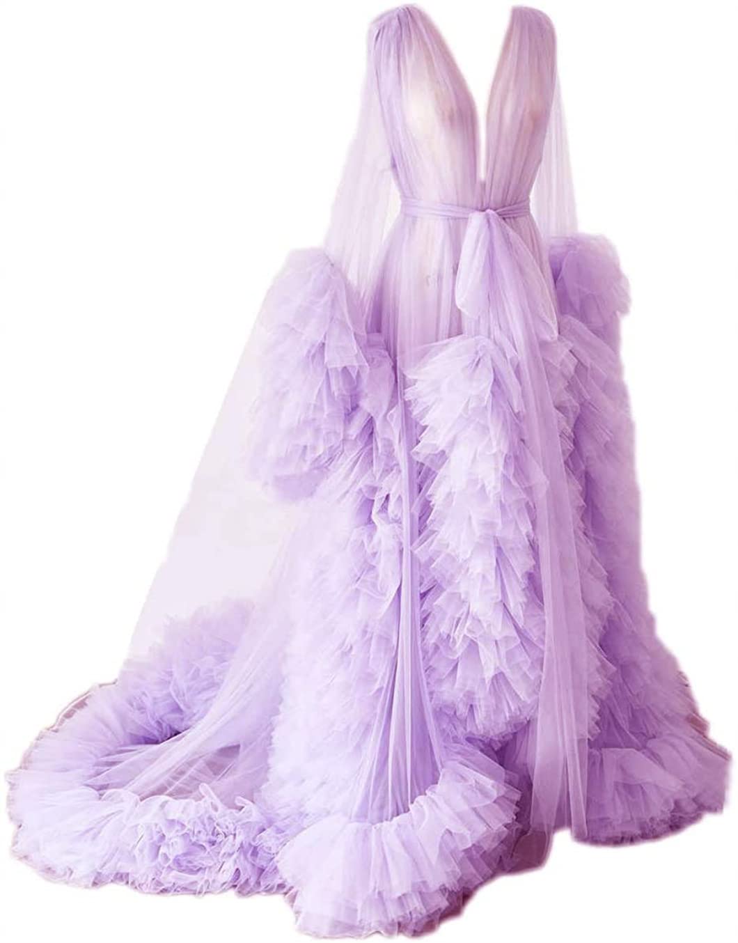 Dressing Gown for Maternity Photoshoot Perspective Sheer Long Robe Puffy Tulle Robe Sheer — view 28