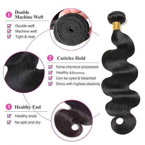 Miniatura 2 de Extensiones de cabello humano ondulado de 24 pulgadas, 1 paquete de cabello humano ondulado, 100% sin procesar, color negro natural, 1 paquete