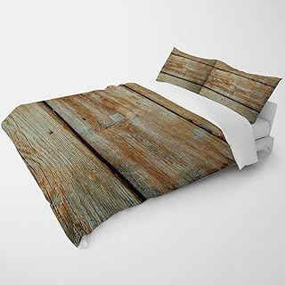 YANFENQI Queen Size Duvet Cover Aesthetic Vintage Retro Wood Texture Mid Century Modern Bedding for Kids Teens Adults (Queen,90