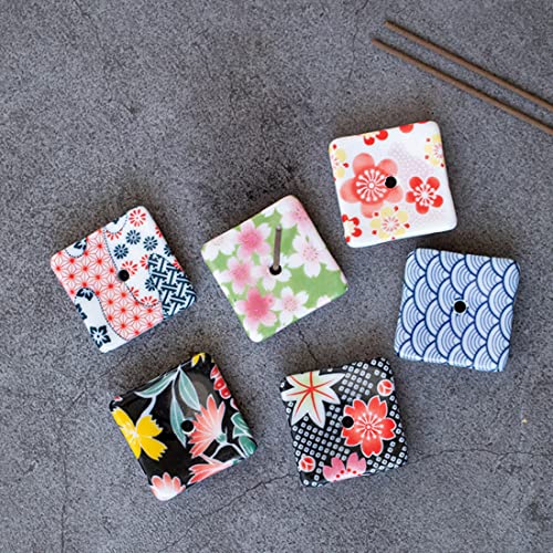 Set Of 6, Small Japanese Ceramic Handmade Cute Cherry Blossom Incense Stick Holder Or Incense Burner Holder, Unique Ash Catcher Inscent Tray And Decorative Gift, Home Decor 1.34 Inch #TOP2