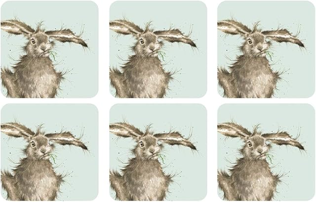 Portmeirion Home & Gifts Wrendale Hare Coasters, Set of 6, 10.5 x 10.5 x 0.5 cm