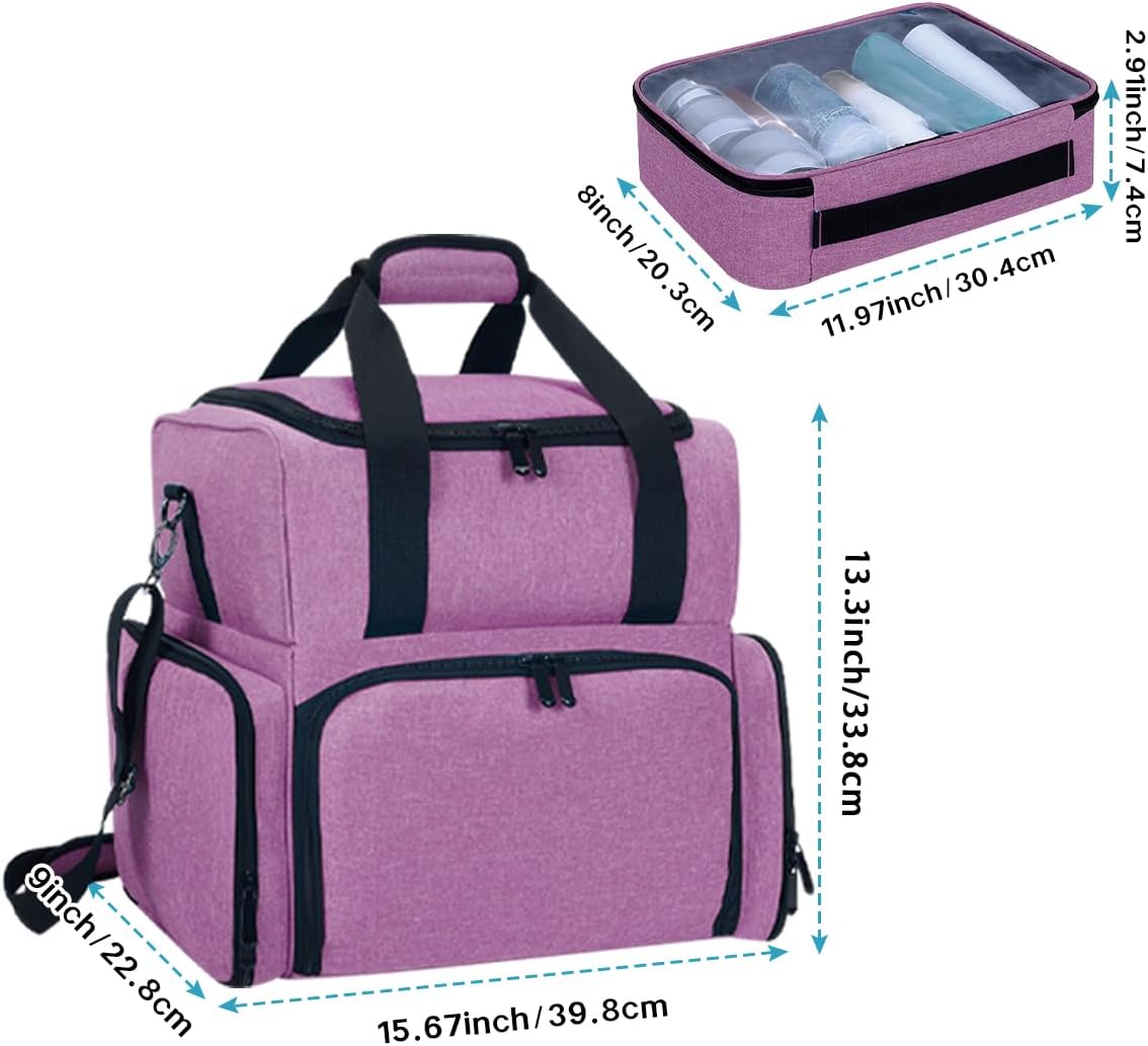 Large Makeup Bag with 2 Removable Case Multifunctional Cosmetic Bag Double Layer Travel Toiletry Organizer,Purple