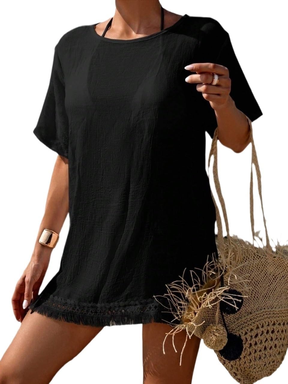 Summer Beach Women's Hem Short Sleeve Cover Up cover ups for swimwear