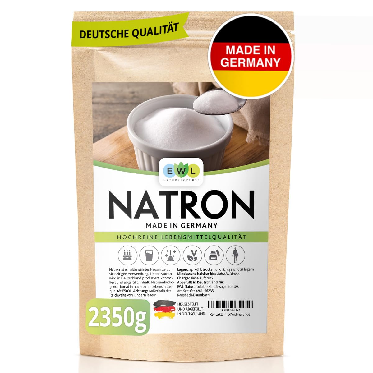 EWL Naturprodukte Natron Pulver 2350 g, Backing Soda, Natronpulver in hochreiner Lebensmittelqualität, Herstellung und Abfüllung in Deutschland