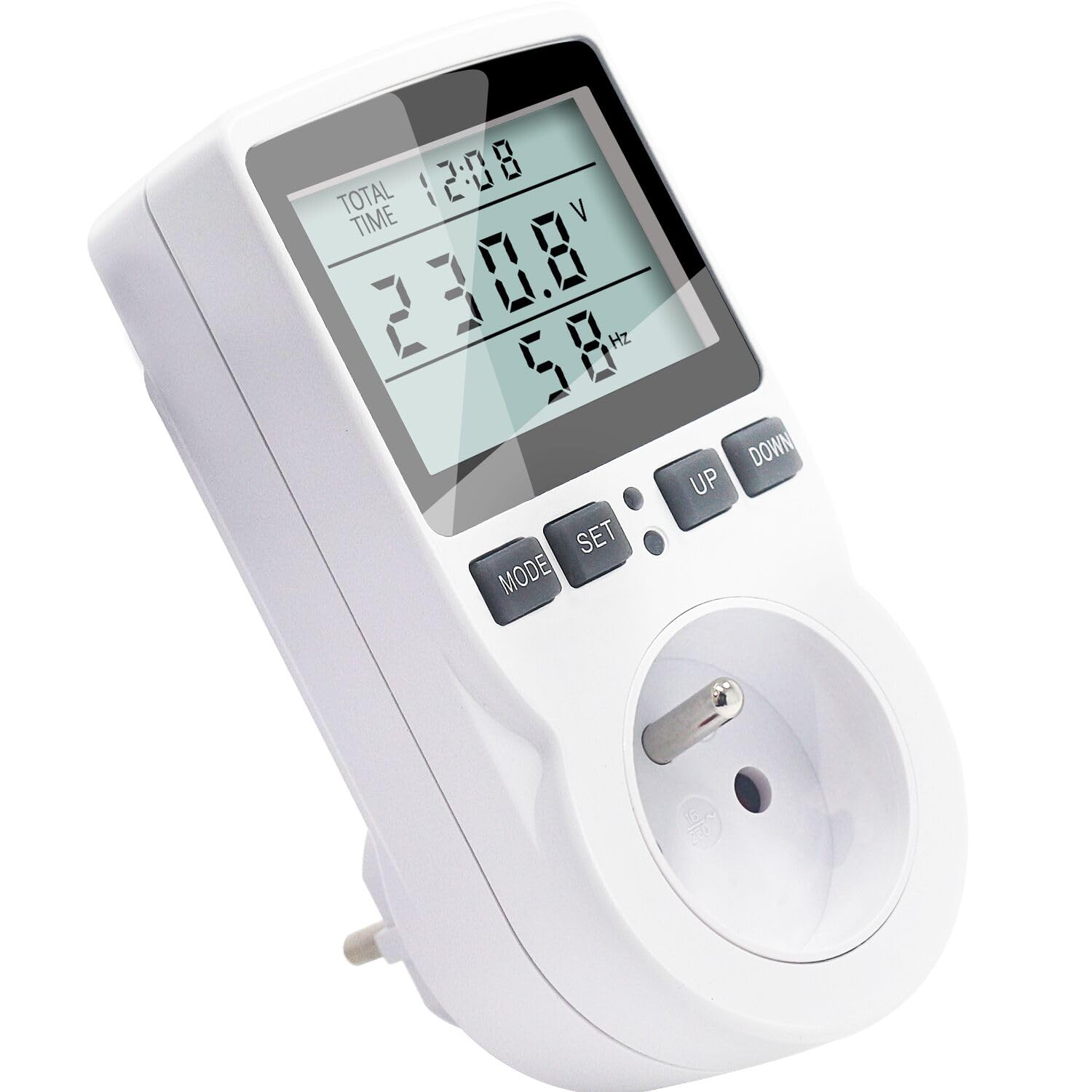 KETOTEK Miernik mocy z miernikiem mocy, licznik zużycia energii z wyświetlaczem LCD, gniazdko elektryczne ochrona przed przeciążeniem 3680 W (typ E)