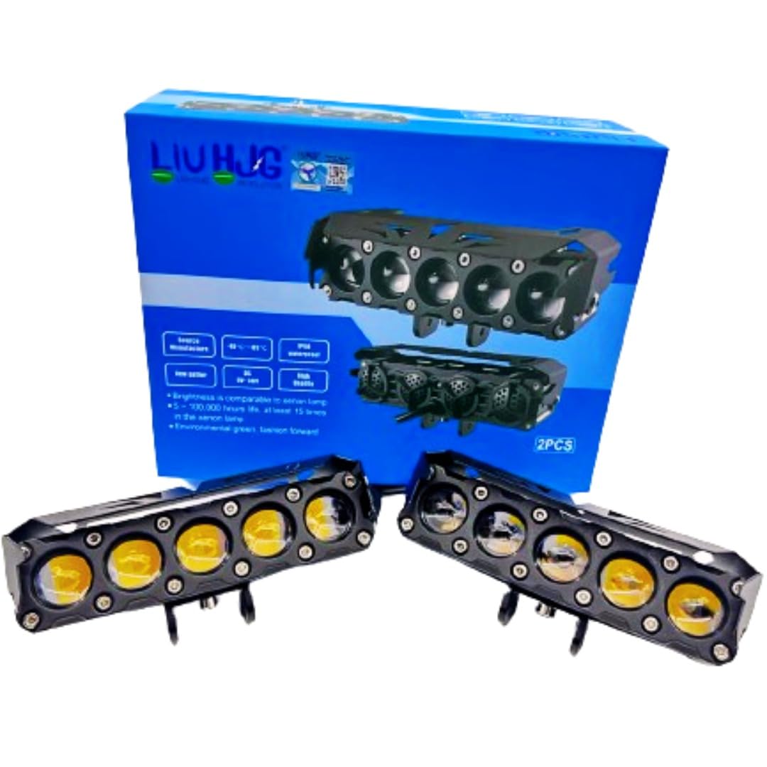 LIUHJG 5 LED Fog Light – Universal Fit for Motorbike & Car – Black, 168mm (Set of 2)