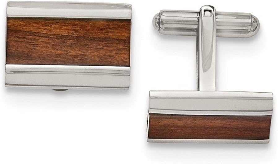 Stainless Steel Wood Inlay Enameled Rectangle Cuff Links