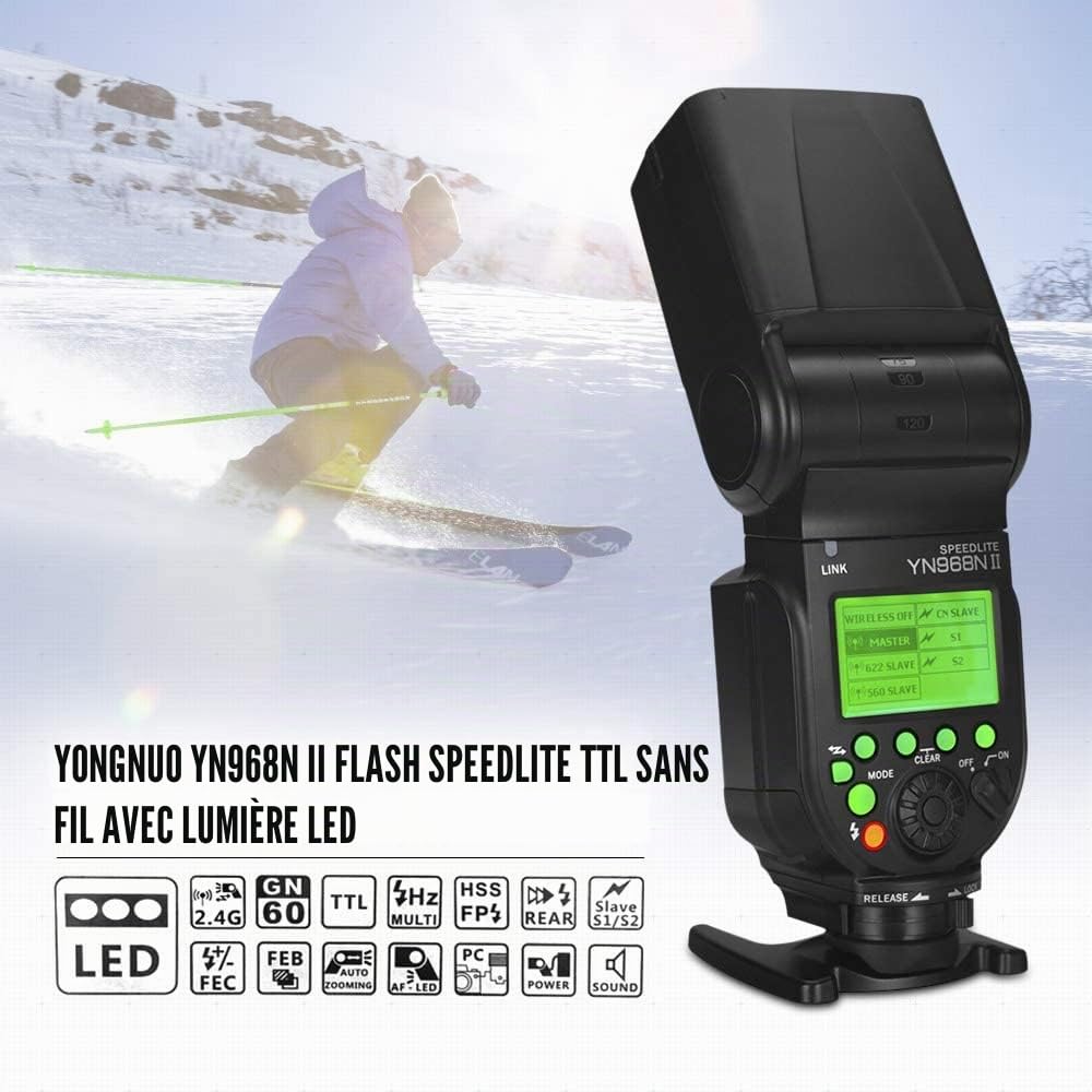 YONGNUO YN968N II YN968NII GN60 Flash Speedlite sans Fil HSS TTL 1/8000s pour Nikon D7300 D7200 D7100 D5600 D5500 D3300 D3000 D500 D810 D750