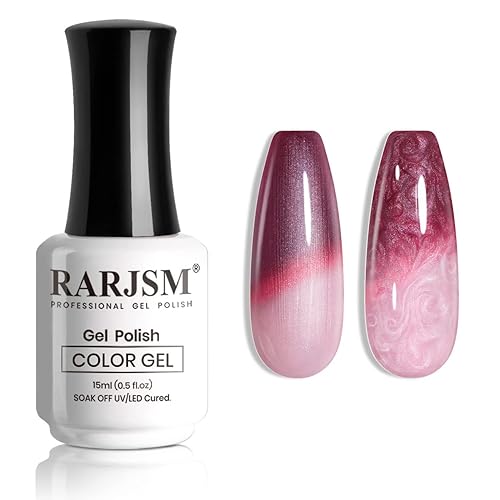 RARJSM Esmalte de uñas de gel térmico con hilo de concha de perla, brillo que cambia de color, color morado pálido, uva, violeta, purpurina, 0.5