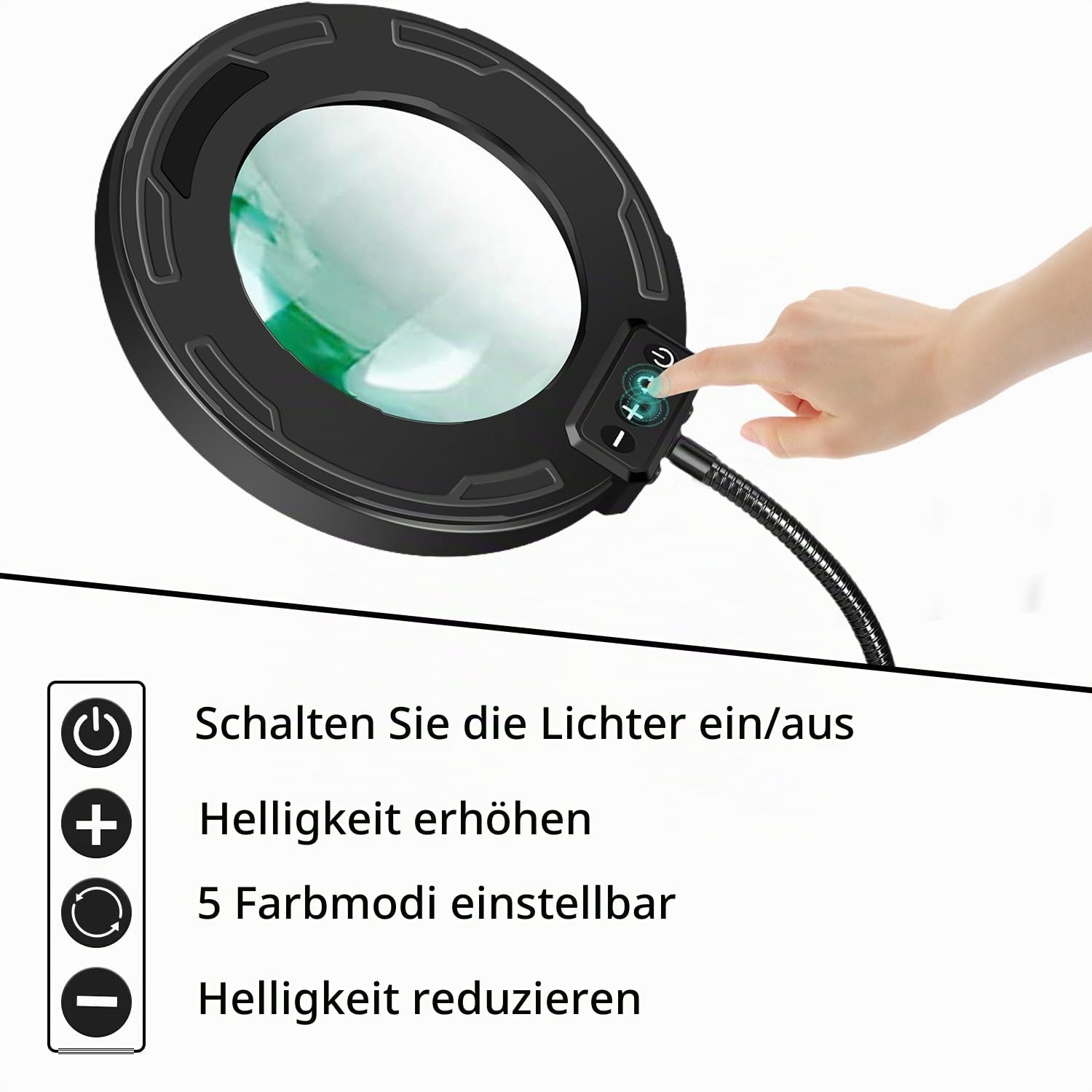 10X Lupe mit Licht und Ständer, 5 Farbmodi und 10 Helligkeitsregeln Lupe mit Licht für Basteln, Lesen, Arbeiten, Malen, Nähen, Reparieren, Naharbeit