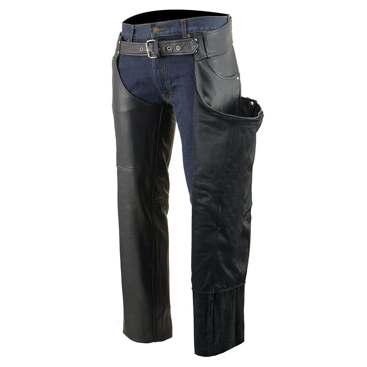 Milwaukee Leather LKM5781 Herren-Chaps aus schwarzem Leder mit Jeans-Taschen