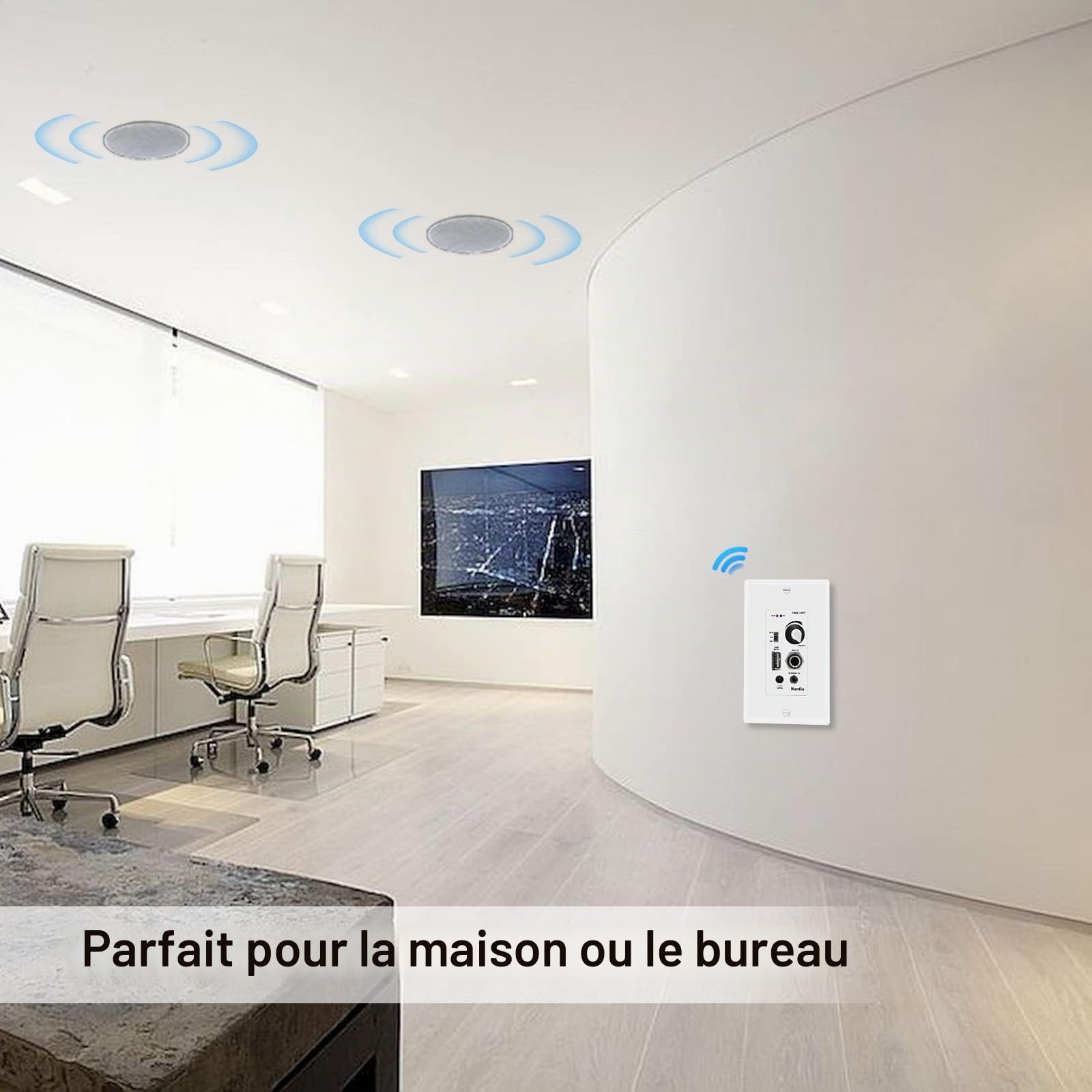 Herdio Bluetooth Wall Amplifier 4 Channels Volume Control Wall Plate USB/MIC/AUX(3.5mm) Inputs Connect 4 Speakers with 12V 3A Power Supply,HWA-16BT-4CH