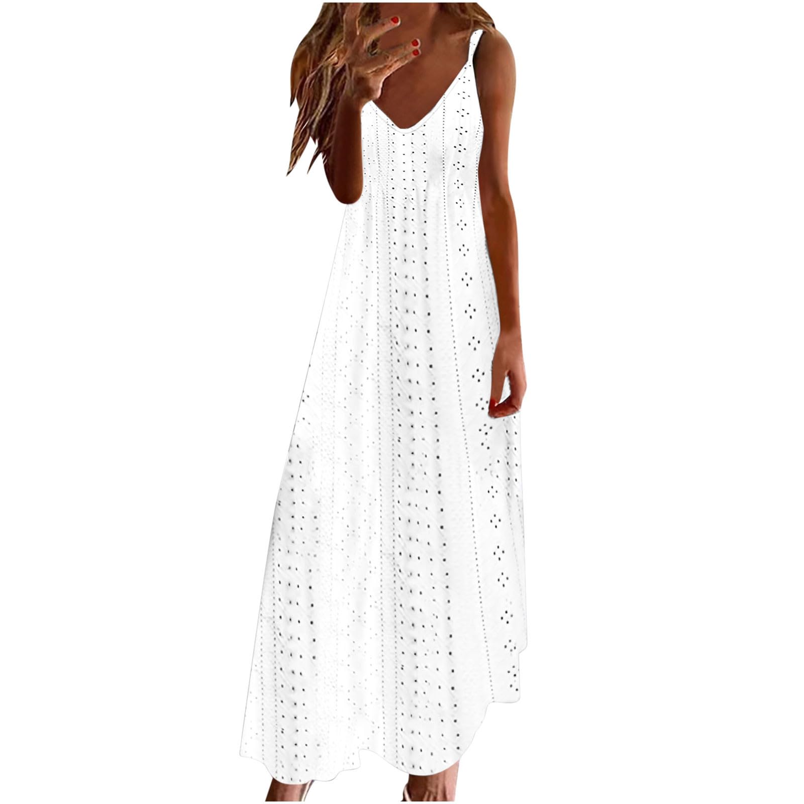 NUSGEAR Vestidos Largo para Mujer 2024 Vestido sin Manga Elegante Verano Color sólido Transpirable Casual Vestidos Cuello en V Fiesta Moda Playa Suelto Vestido de Noche Vacaciones