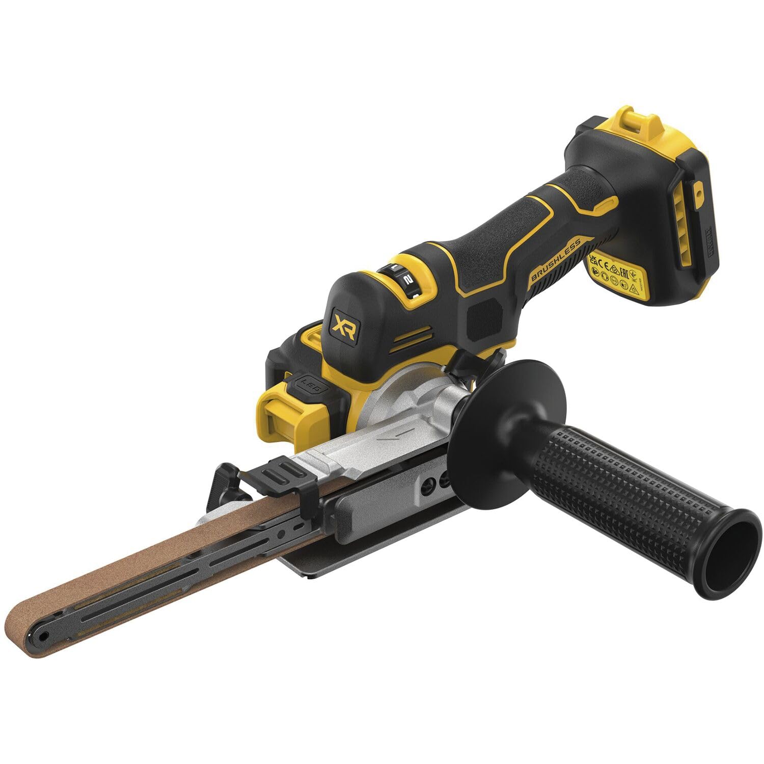 DEWALT Lijadora de banda sin escobillas XR 18V 13 mm sin cargador/batería maletín TSTAK dla profesjonalistów i majsterkowiczów, niezawodne mocowanie, standard techniczny