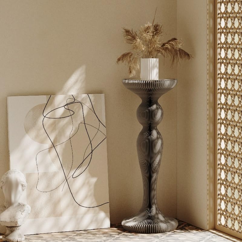 Présentoir cylindrique pliable gris, table d'appoint pour salon et mariage - 2
