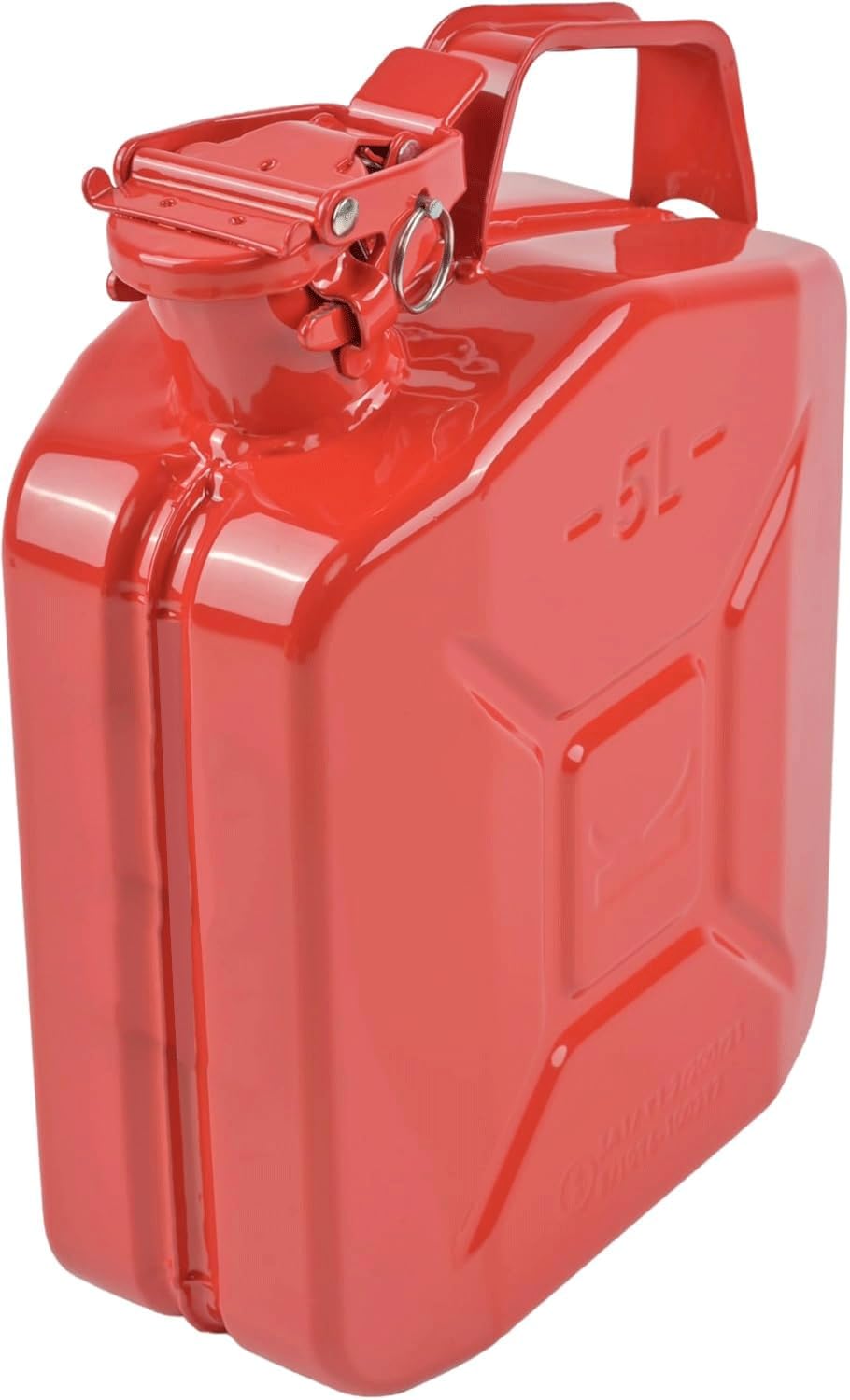 Bidón de Gasolina Metálico 5L - Rojo (24x12x35 CM) - Cierre de Seguridad Recipiente Combustible Diésel Aceite Aprobación ONU