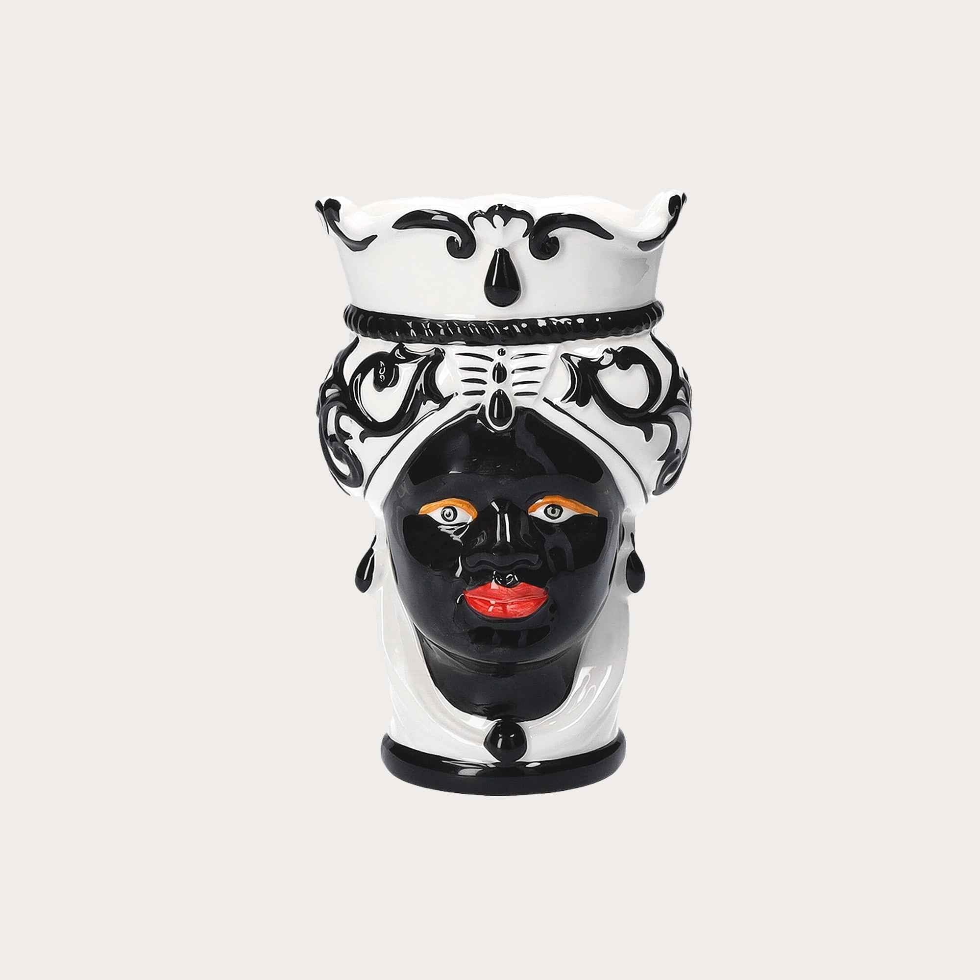 Keyhomestore | Vaso Testa di Moro Piccolo in Ceramica Nera h. 20 cm