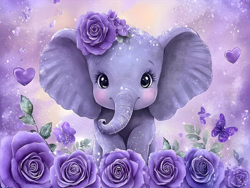 Eiialerm Cross Stitch Kits for Adults Elephant with Flowers 11CT Pre-Printed Pattern Stamped Cross-Stitching Embroidery Kit Needlework Gifts 16x20 inch