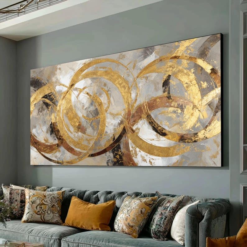 Art mural abstrait doré TONGYINLI | Peinture moderne chic salon 80x150cm