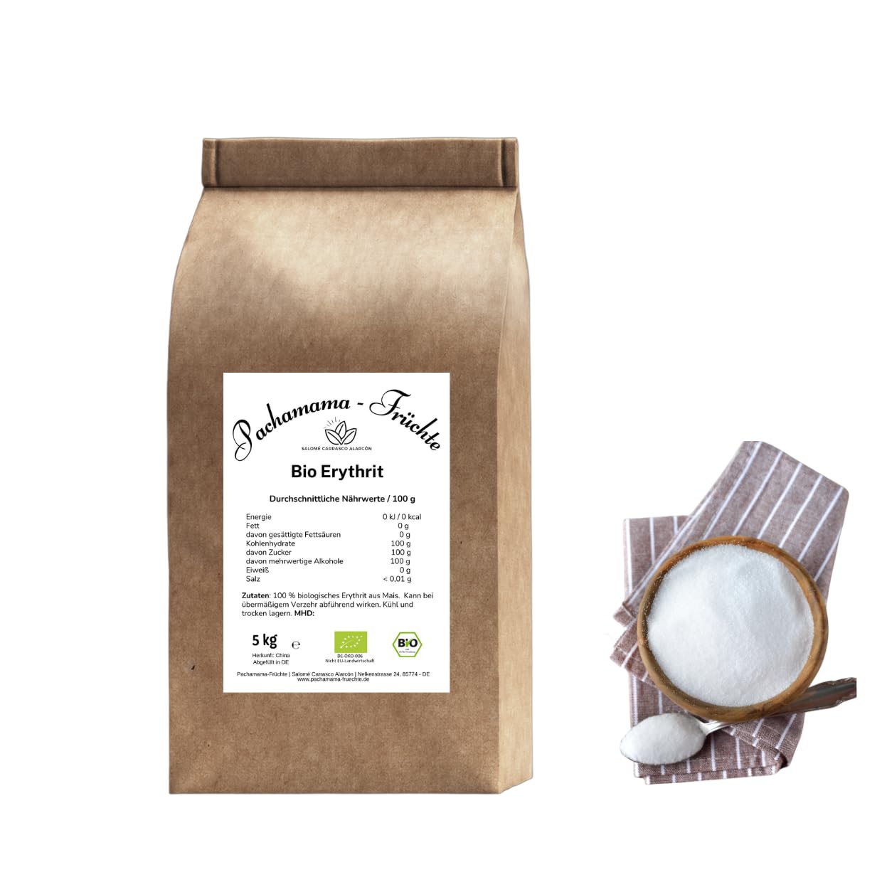 BIO Erythrit Zucker 5 kg | aus ökologischer Landwirtschaft | kalorienfreier Zuckerersatz | vegan | zahnfreundlich | glykämischer Index von 0