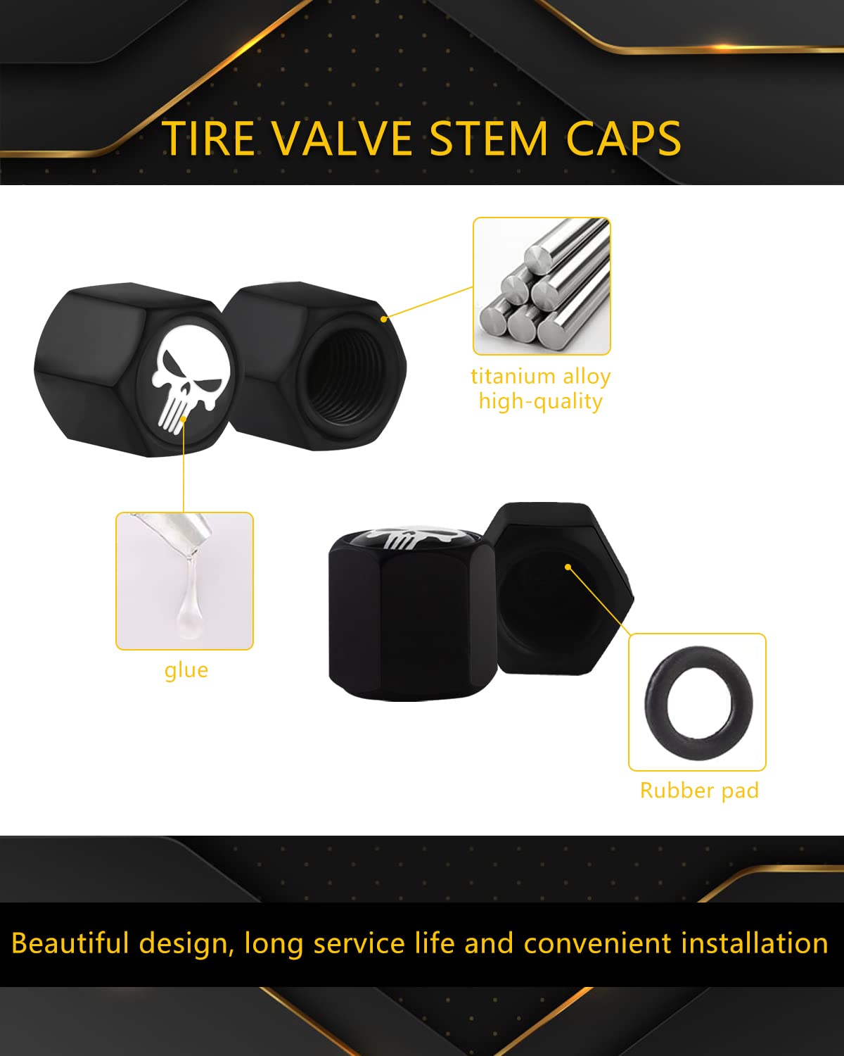 Bouchons De Valve XYTAHDM – 4 Capuchons + 1 Clé, Universels Pour Voiture, Moto, Vélo, SUV, Résistants à La Corrosion Et Faciles à Visser