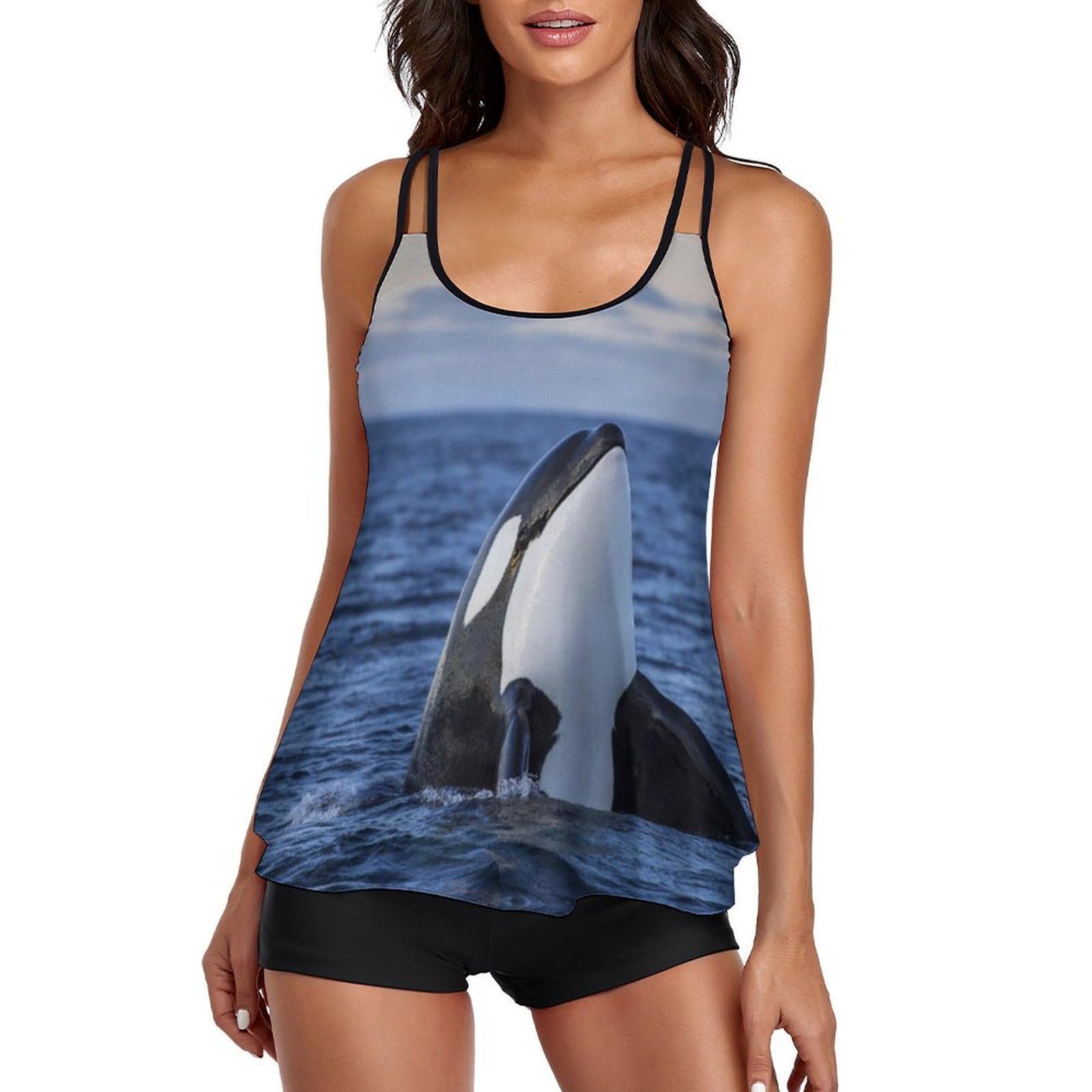 Trajes de baño para mujer estilo tankini orca con shorts para playa 8