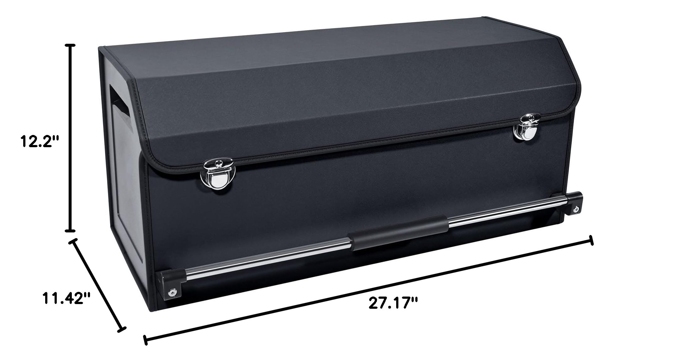 XCF Car Organizer Trunk, Durable Collapsible Leather Trunk Organizer with Lid and Sturdy Handle, Auto Cargo Storage Compartments, SUV/Car Accessories for Men/Women (11.4 x 27 x 12.2, Black)