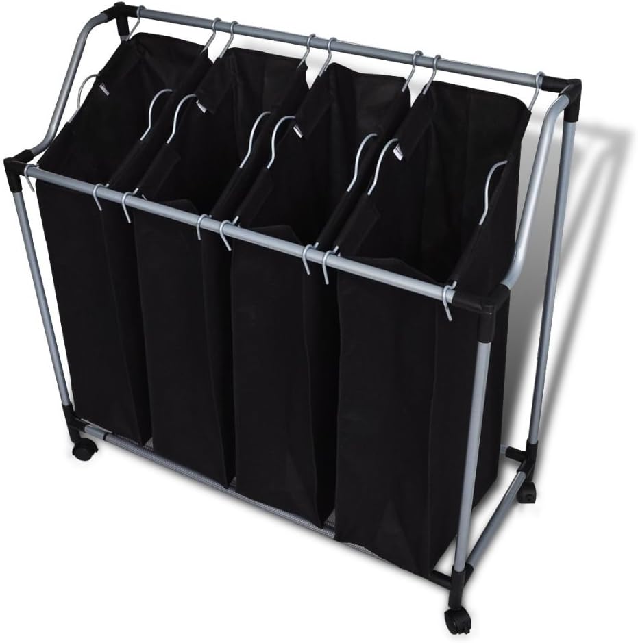 Gecheer Laundry Sorter with 4 Bags, Heavy-Duty Steel Frame, Rolling Casters, Removable Mesh Bags, 28.5 x 15.5 x 37.5 Inches, Black and Gray for Laundry Room, Utility Room, or Closet