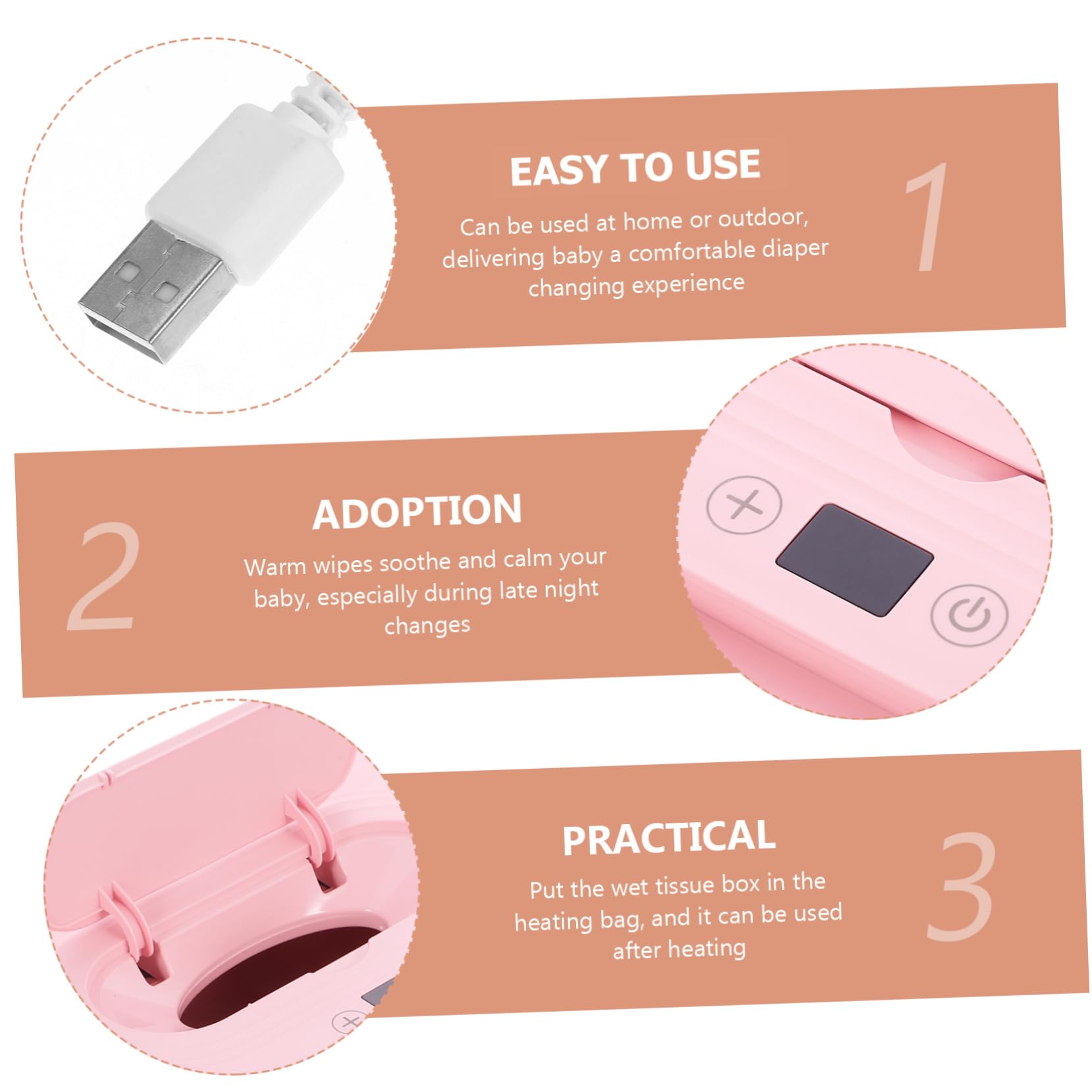 SUPVOX 3 Pièces Boîte De Tissus Chaude Et Intelligente Tu Lingettes Distributeur Simplement Plus Chaud Chauffe-lingette pour Bébé Rose PP