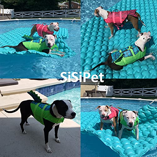Durable Dog Life Jacket, Adjustable Ripstop Pet Safety Vest, Dog Lifesaver With Rescue Handle For Small Medium Or Larger Dog, Eliminate Anxiety/Tension, Enhanced Buoyancy, Swimming, Green Dinosaur M #TOP2