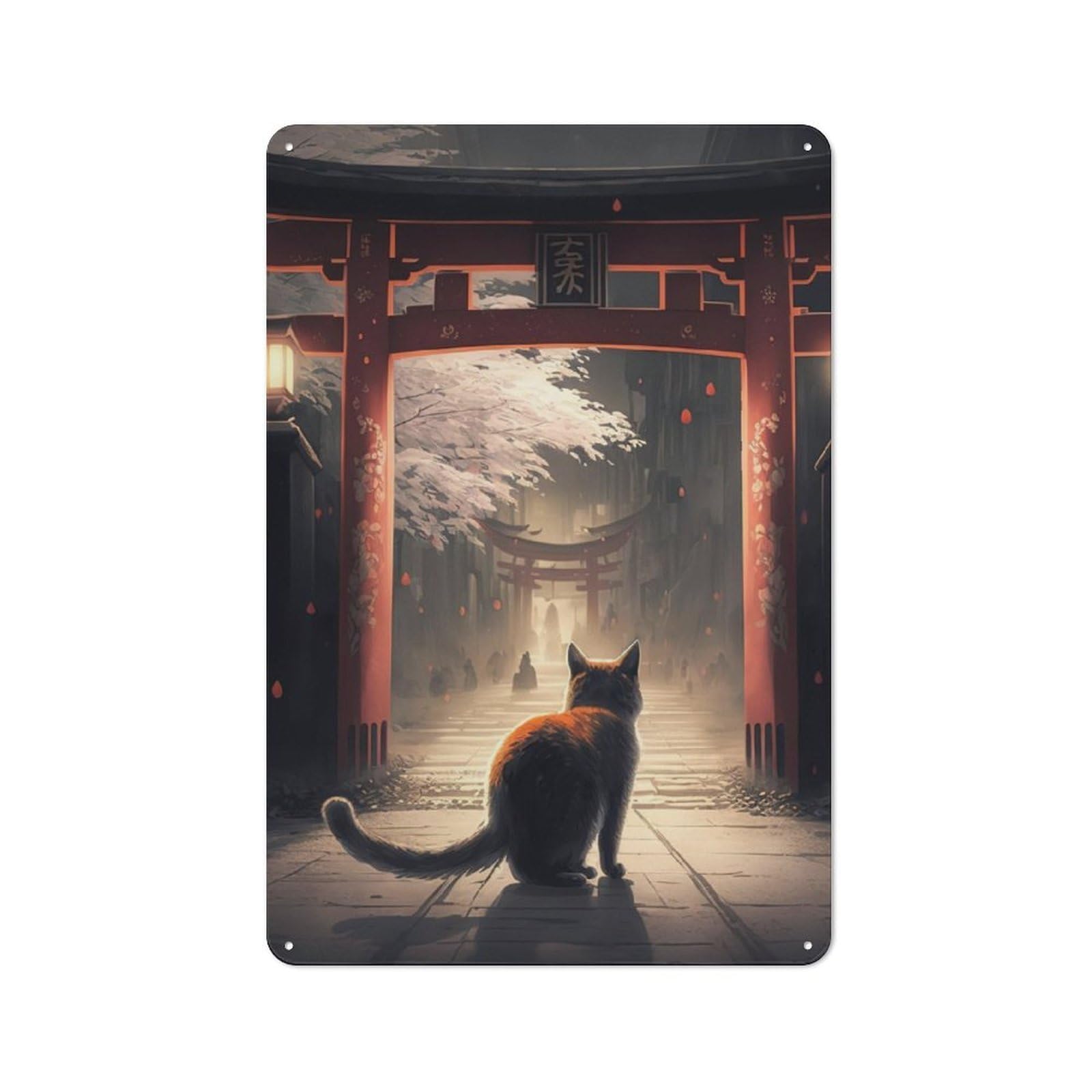Junmoney Cat Gate Japan Landscape Metal Sign 30X20cm With For Hallway Wall, Vintage Decor, For Garage, Workshop And Man Cave Decoration