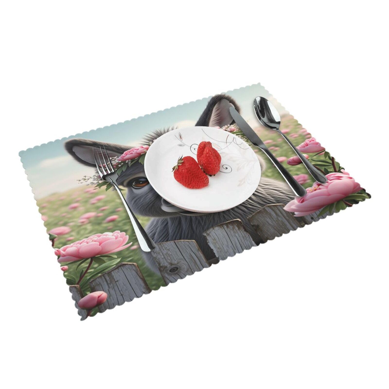 Floral Donkey Placemats Set of 4 Print Table Mats Place Mats Table Decor for Kitchen Dining 12X18 in