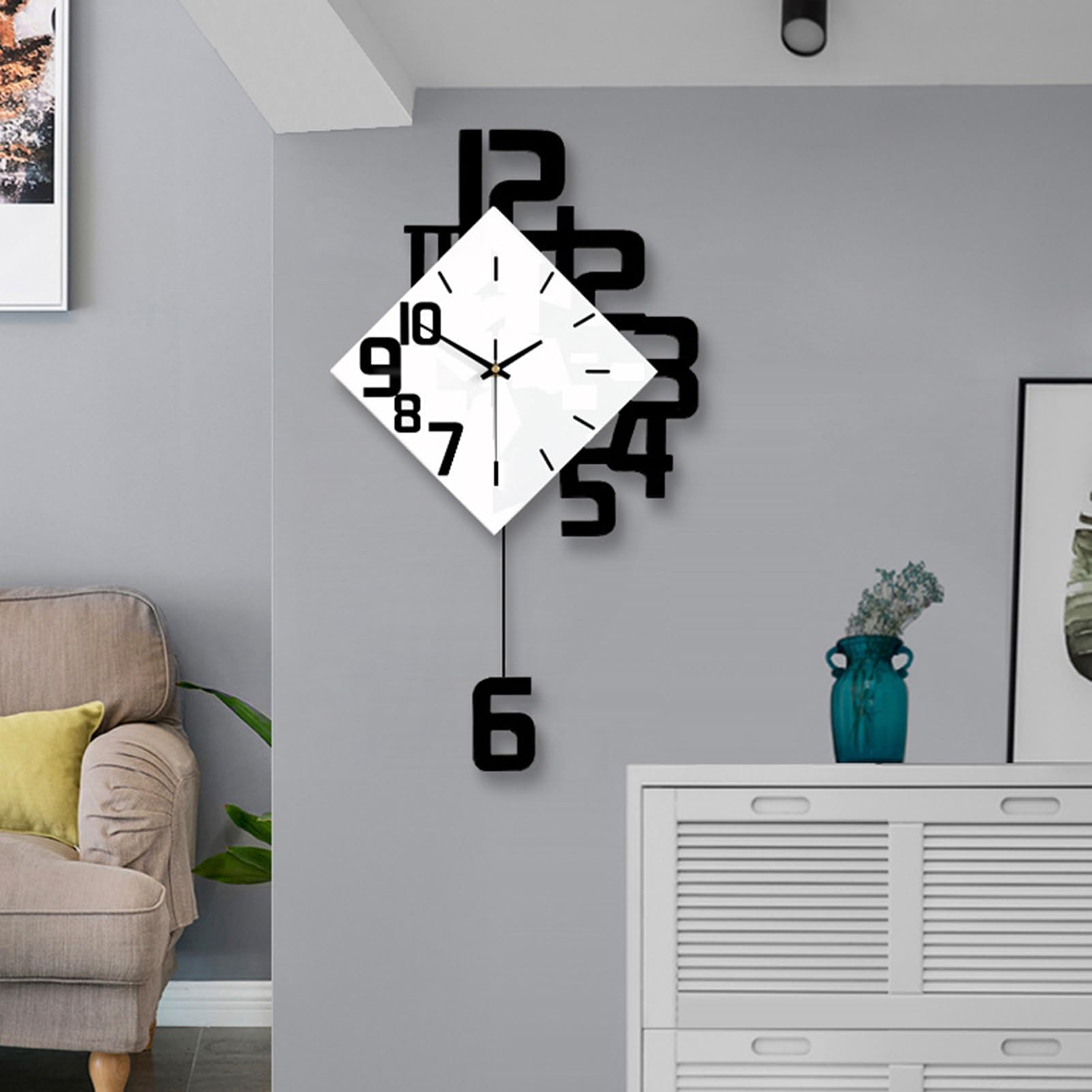 MYUYEE Large for Living Room, Silent Modern Battery Operated Ative Pendulum Wall Clocks for Kitchen, Bedroom, Office, Kitchen, s,38cm,Wood-38cm (Wood-50cm)